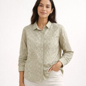 J Jill Paisley Embroidered Shirt Womens Sz S Pistachio Cotton Button Up Boho Top